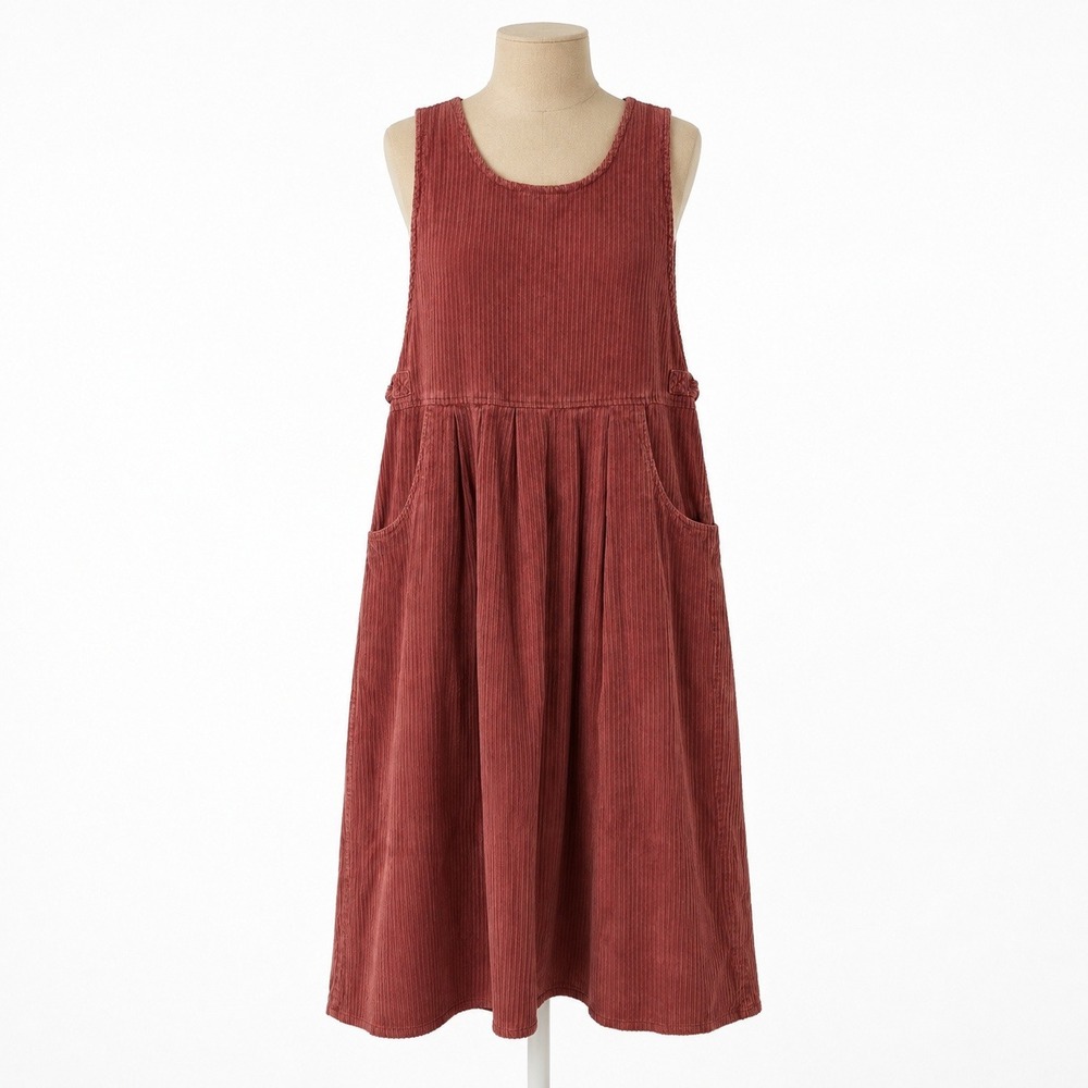 Vintage 90s Corduroy Pinafore Maxi Dress Sz L Red Sleeveless Cottagecore Prairie